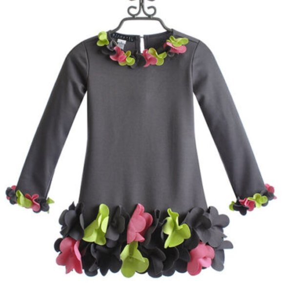 ❤️ NEW!! Biscotti Kate Mack Urban Garden Casual Gray Flower Dress; Sz 14 Youth